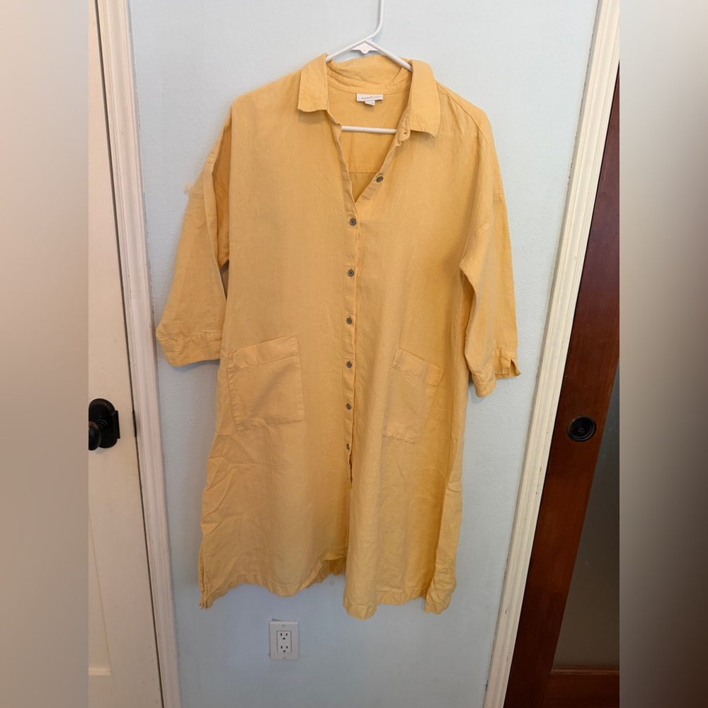 Yellow linen Button-Up Shirt Dress